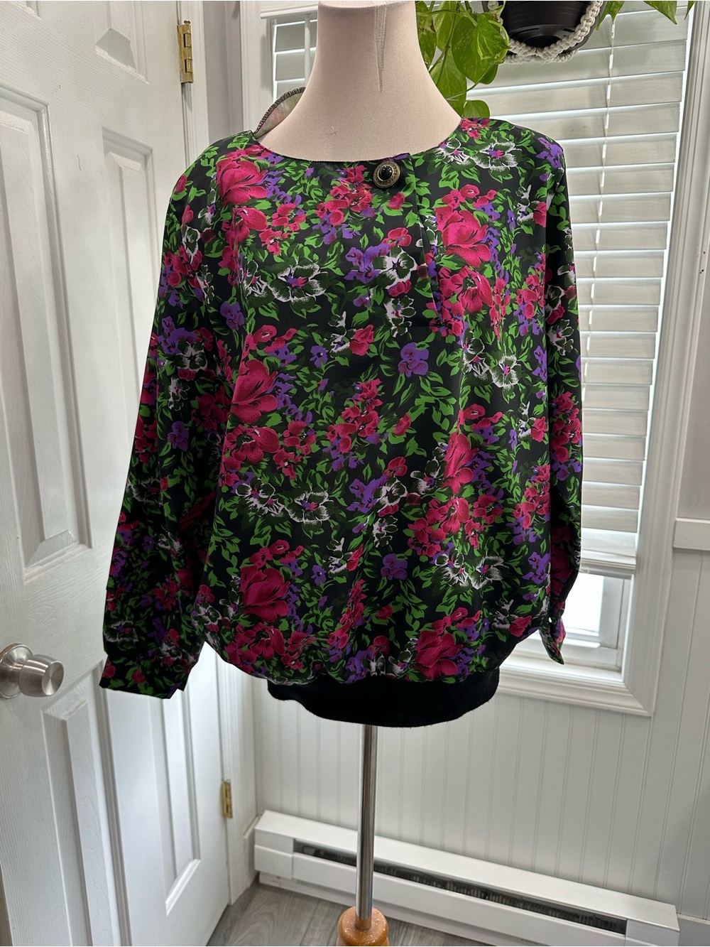 American Vintage Black Tunic with Pink & Purple Floral Pattern